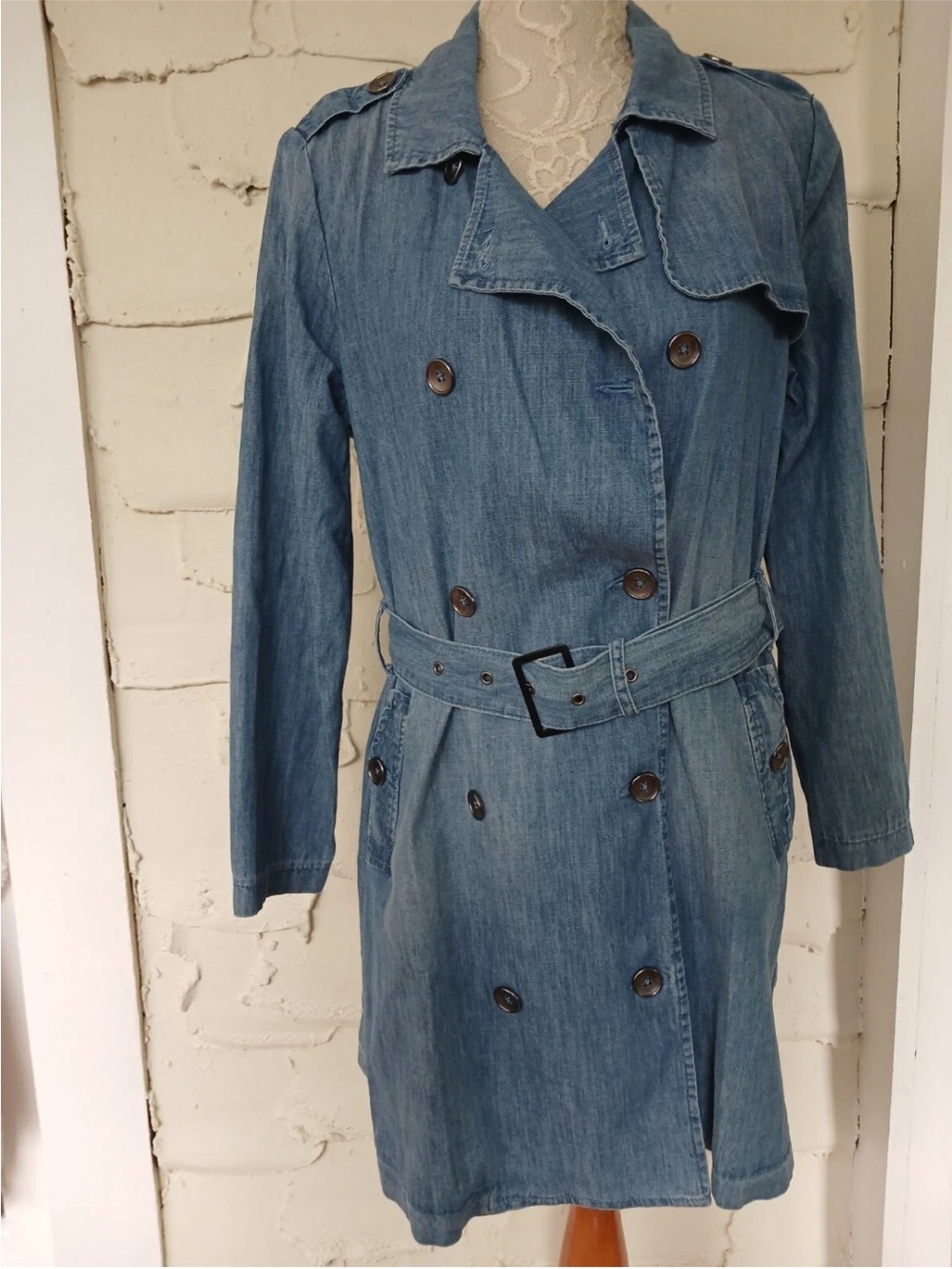 MAX trench coat denim M soft belted double breasted jacket